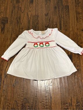 Girls Christmas Smocked Cotton Dress Size 12/18 Months
